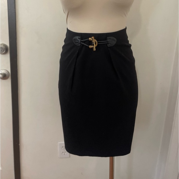 Calvin Klein Black Buckle Front Knee Length Pencil Skirt - Picture 5 of 7